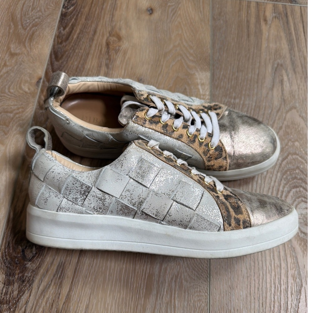 Diba True Yuliana Woven Metallic Leather Leopard‎ Sneakers Size 7 Statement⁠